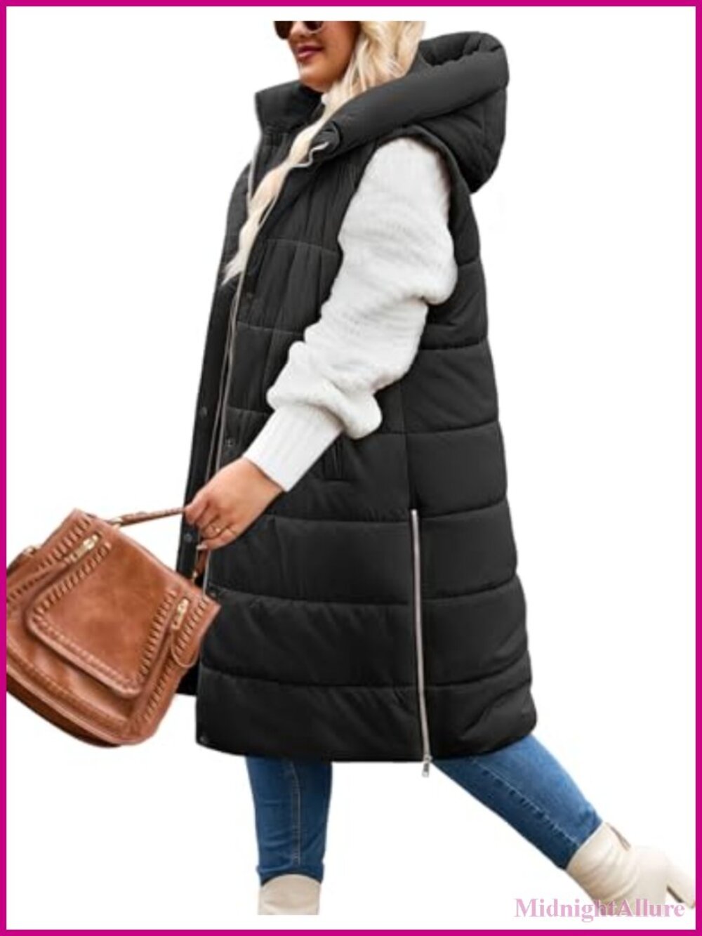 Women's Plus Size Hooded Puffer Vest Water Repellent Sleeveless Winter Gilet
